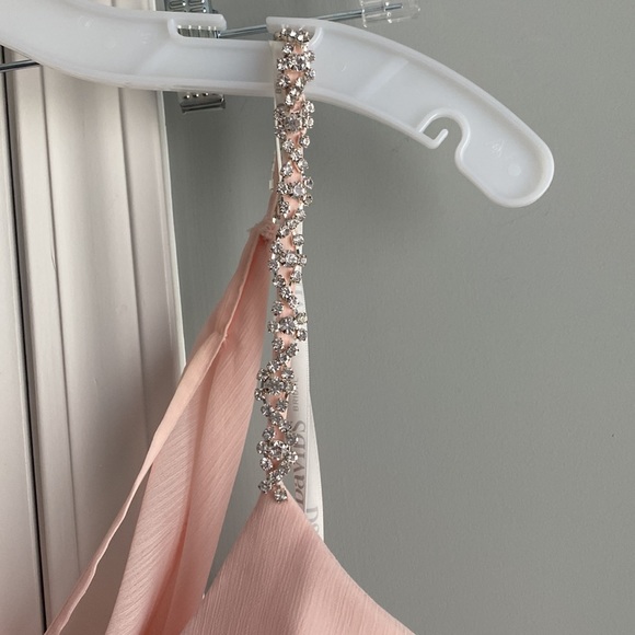 Chiffon Sheath Bridesmaid Dress with Beaded diamond like Straps in Petal size 6 - Picture 6 of 12